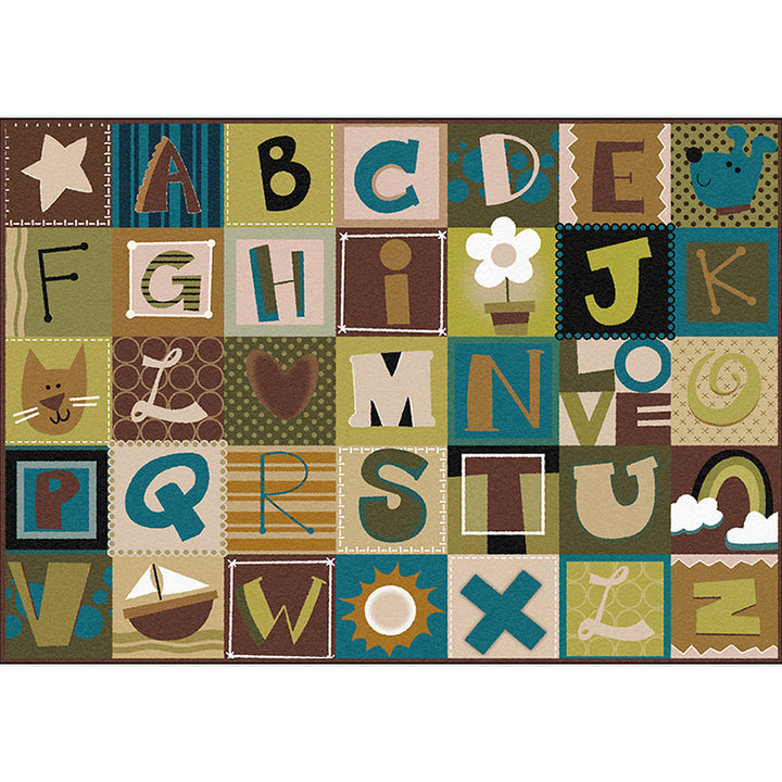 Lisslune | Kids Plaid Pattern Rug with Letters Brown Polyester Rug Non-Slip Pet-Friendly Washable Rug for Kids' Room