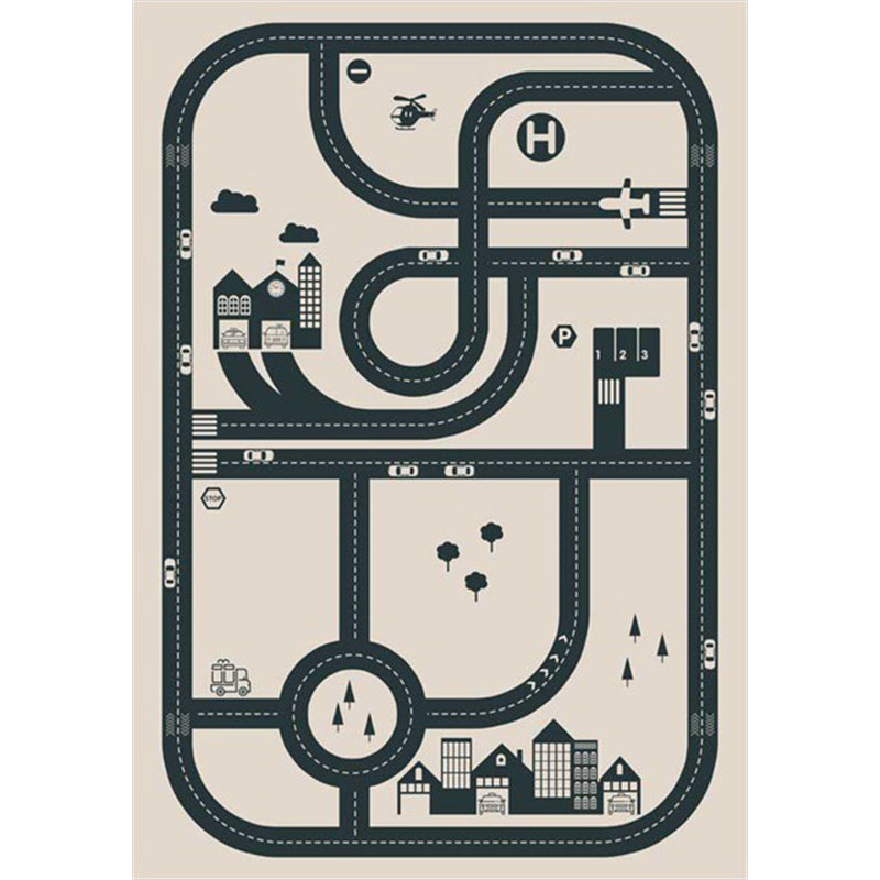 Lisslune | Stylish street pattern carpet with building Beige children's carpet Polyester pet-friendly washable non-slip carpet for decoration