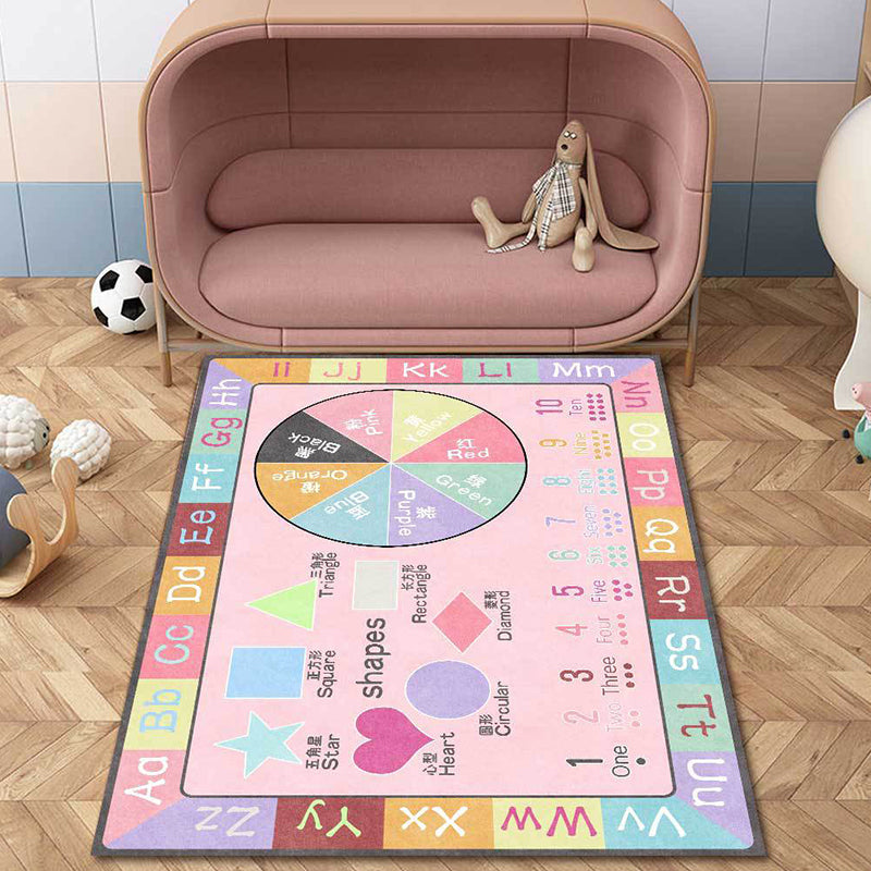 Lisslune | Multicolor Kids Rug Kids Letter and Geometric Pattern Rug Polyester Washable Non-Slip Back Pet-Friendly Rug