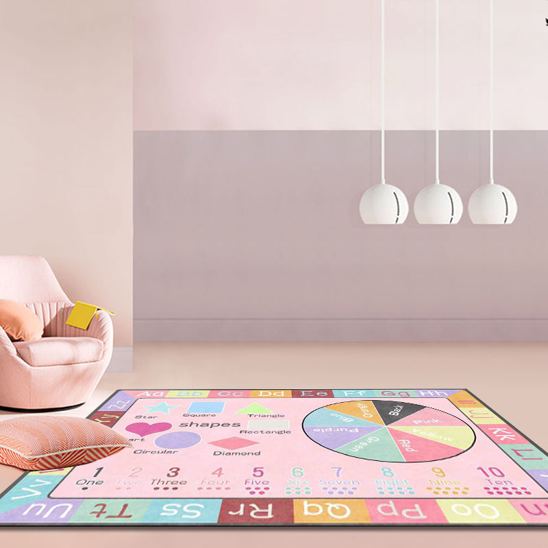 Lisslune | Multicolor Kids Rug Kids Letter and Geometric Pattern Rug Polyester Washable Non-Slip Back Pet-Friendly Rug
