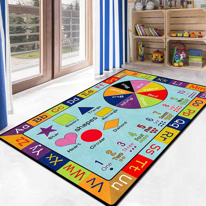 Lisslune | Multicolor Kids Rug Kids Letter and Geometric Pattern Rug Polyester Washable Non-Slip Back Pet-Friendly Rug
