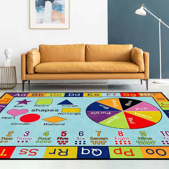 Lisslune | Multicolor Kids Rug Kids Letter and Geometric Pattern Rug Polyester Washable Non-Slip Back Pet-Friendly Rug