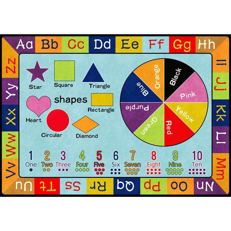 Lisslune | Multicolor Kids Rug Kids Letter and Geometric Pattern Rug Polyester Washable Non-Slip Back Pet-Friendly Rug