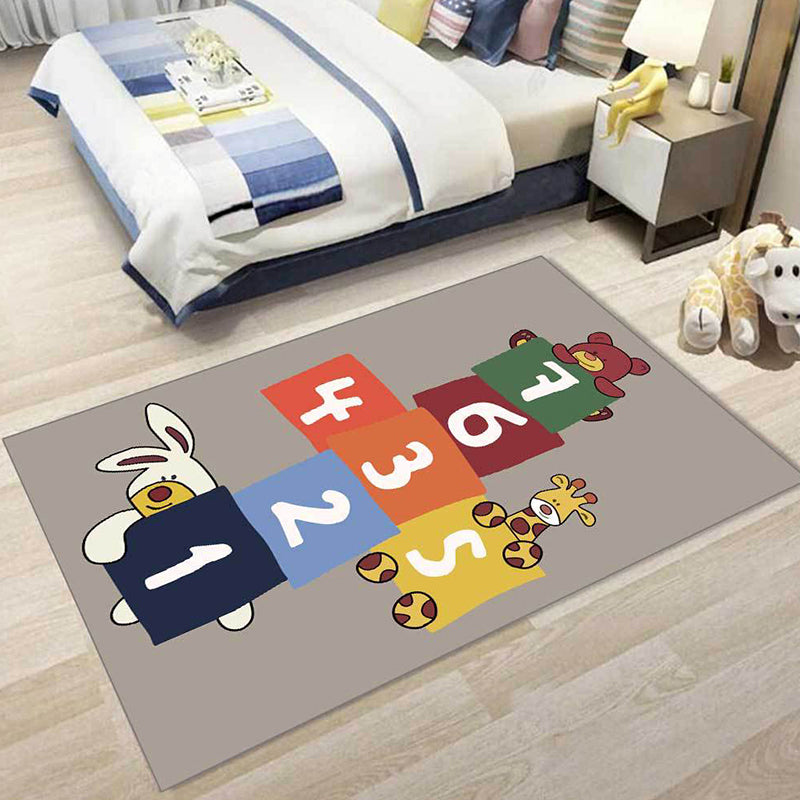 Lisslune | Stylish animal print rug with number beige and brown children's rug polyester pet-friendly washable non-slip area rug for decoration