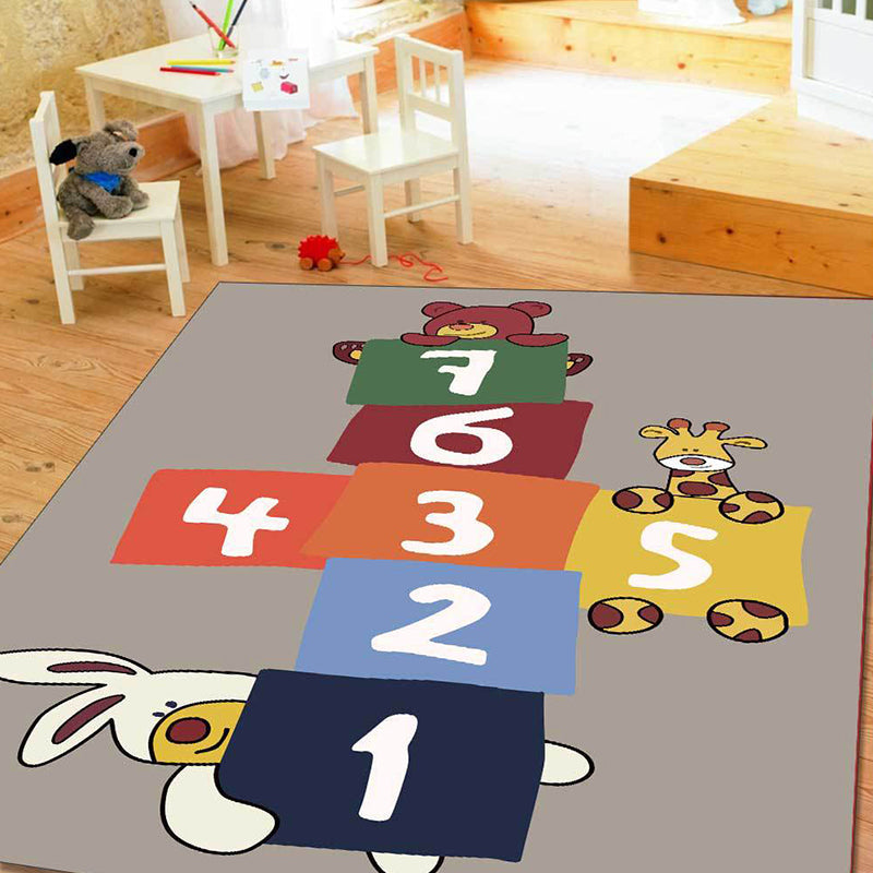 Lisslune | Stylish animal print rug with number beige and brown children's rug polyester pet-friendly washable non-slip area rug for decoration