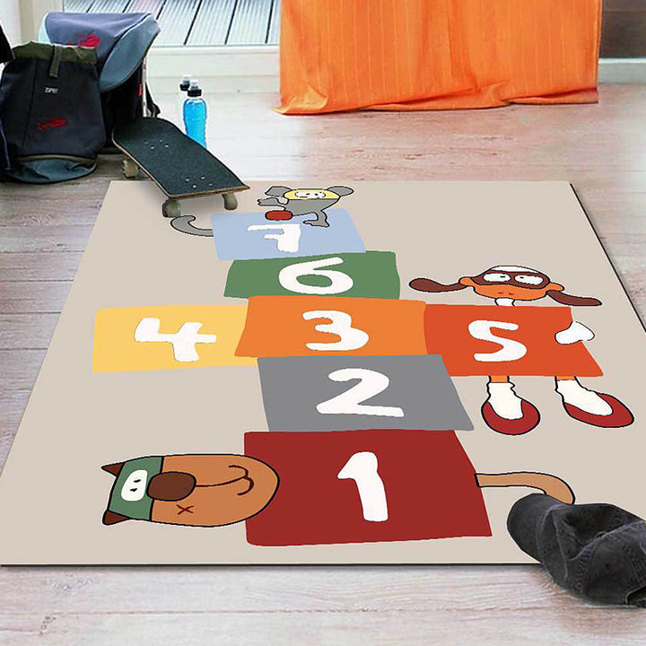 Lisslune | Stylish animal print rug with number beige and brown children's rug polyester pet-friendly washable non-slip area rug for decoration