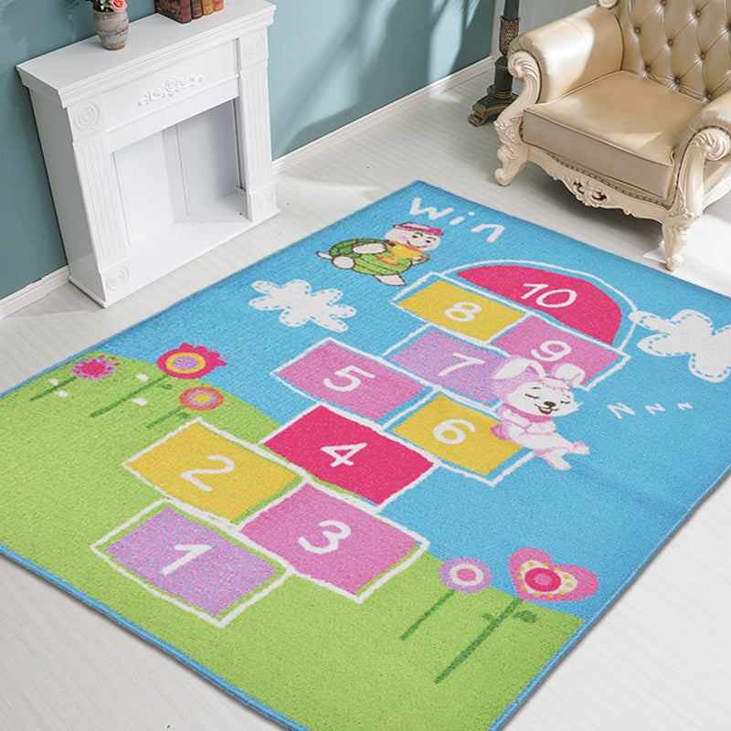 Lisslune | Multicolor Number Pattern Rug Polyester Kids Rug Pet Friendly Washable Non-Slip Rug for Bedroom