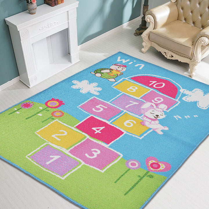 Lisslune | Multicolor Number Pattern Rug Polyester Kids Rug Pet Friendly Washable Non-Slip Rug for Bedroom