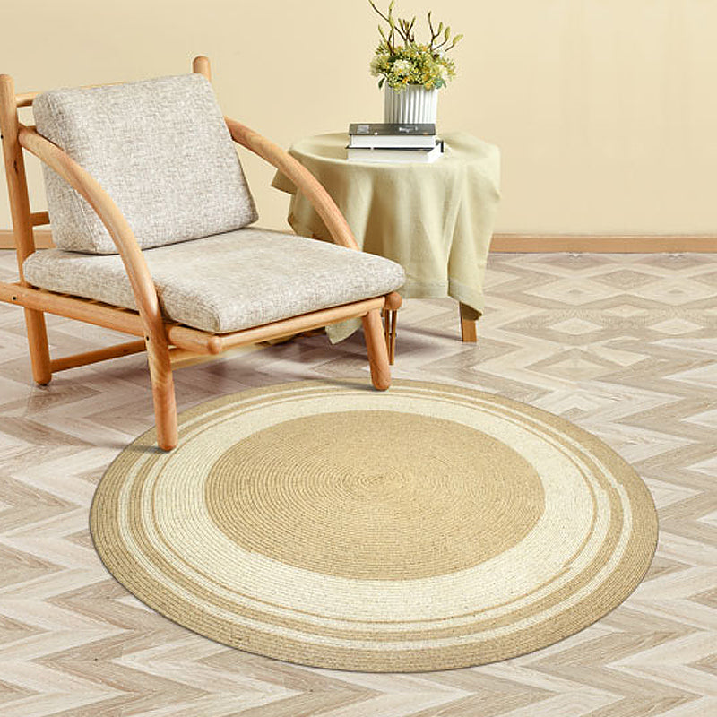 Lisslune | Brown Bedroom Carpet Rustic Circular Pattern Rug Sisal Washable Non-Slip Backing Pet-Friendly Rug