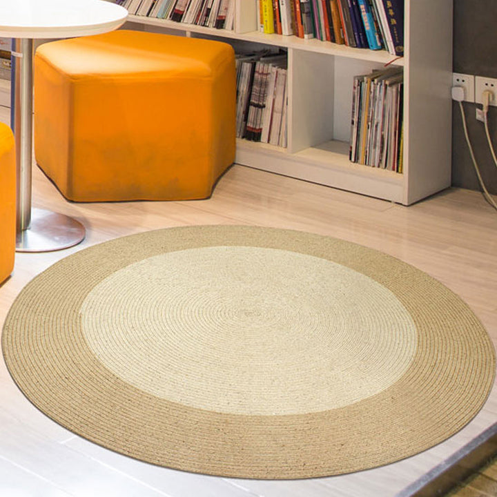 Lisslune | Brown Bedroom Carpet Rustic Circular Pattern Rug Sisal Washable Non-Slip Backing Pet-Friendly Rug