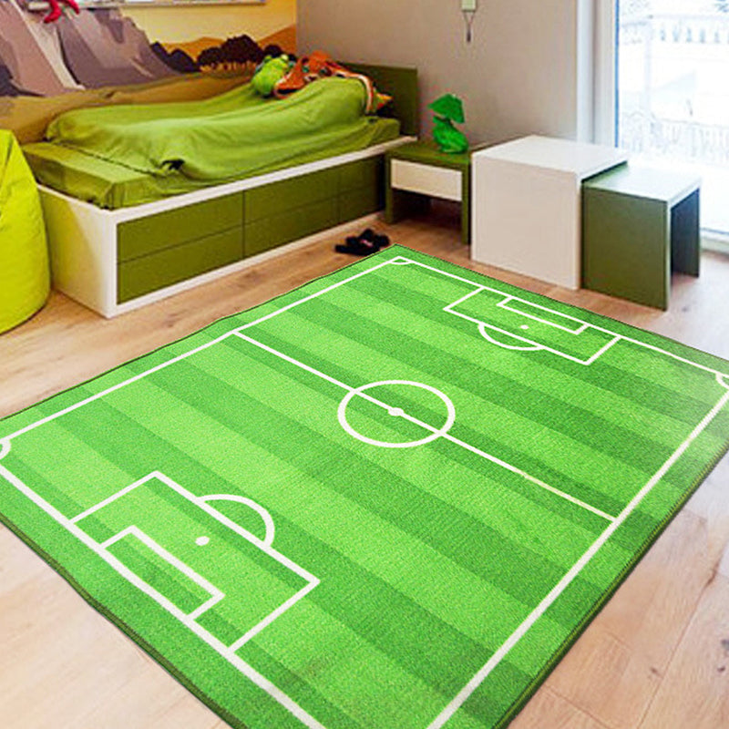 Lisslune | Green Soccer Field Pattern Carpet Polyester Kids Carpet Pet Friendly Washable Non-Slip Area Rug for Bedroom