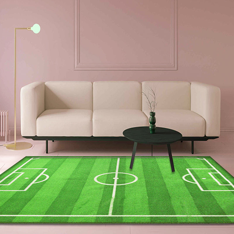 Lisslune | Green Soccer Field Pattern Carpet Polyester Kids Carpet Pet Friendly Washable Non-Slip Area Rug for Bedroom