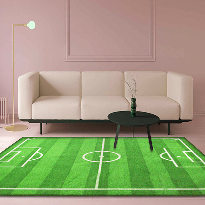 Lisslune | Green Soccer Field Pattern Carpet Polyester Kids Carpet Pet Friendly Washable Non-Slip Area Rug for Bedroom