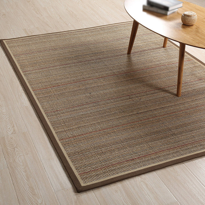Lisslune | Simple Country Carpet Brown Striped Pattern Carpet Pet Friendly Washable Non-slip Felt for Living Room