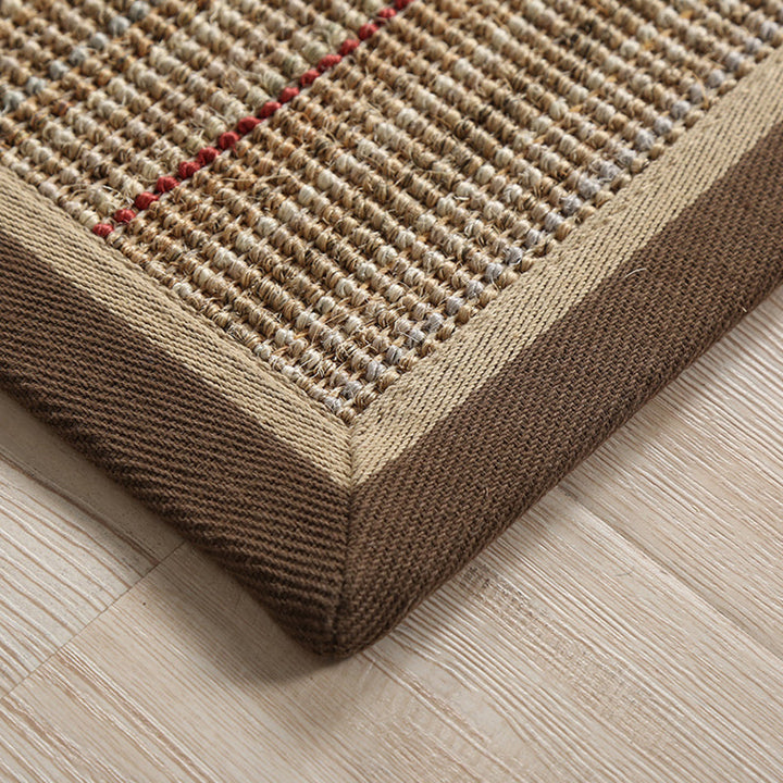 Lisslune | Simple Country Carpet Brown Striped Pattern Carpet Pet Friendly Washable Non-slip Felt for Living Room