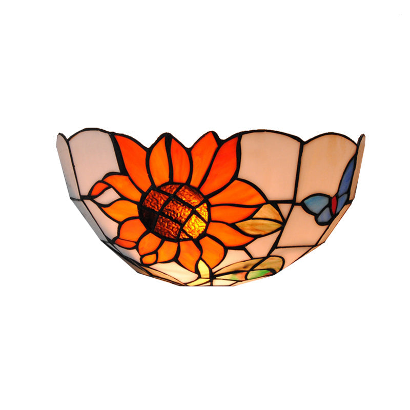 Lisslune | Sunflower Wall Light with Butterfly Pattern Rustic Loft Art Glass 1-Light Wall Lamp for Bedroom