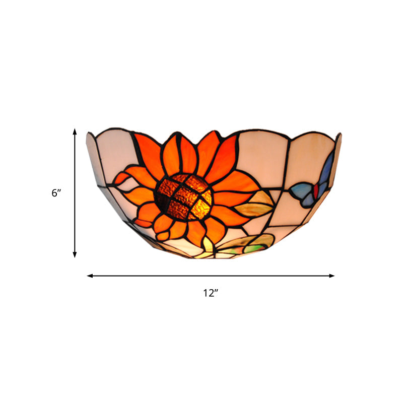 Lisslune | Sunflower Wall Light with Butterfly Pattern Rustic Loft Art Glass 1-Light Wall Lamp for Bedroom