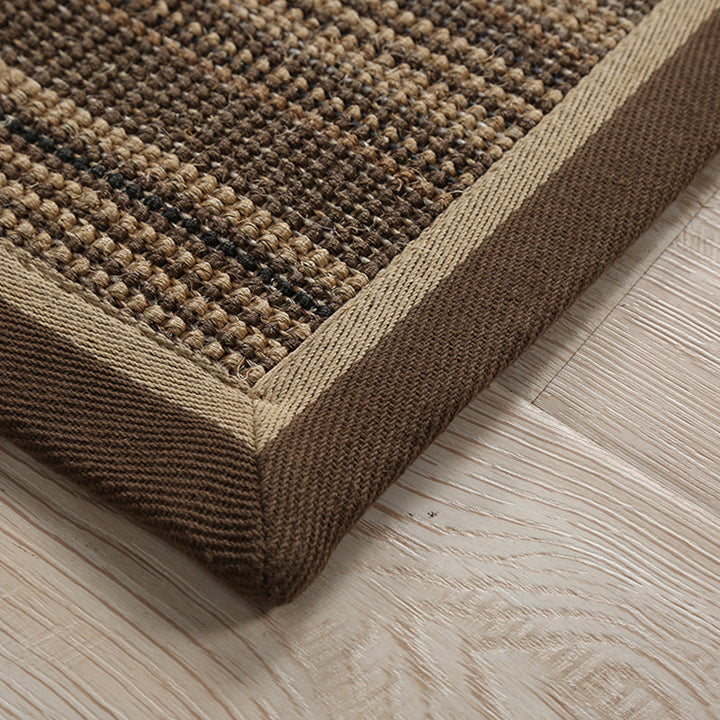 Lisslune | Rustic Striped Pattern Area Rug Brown Sisal Rug Non-Slip Pet-Friendly Washable Area Rug for Living Room