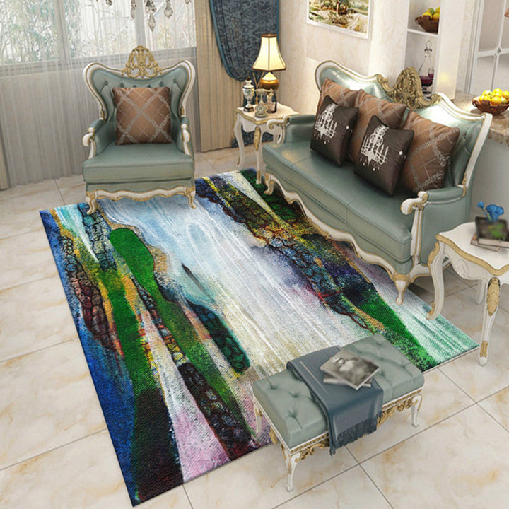 Lisslune | Creative Watercolor Pattern Carpet Multicolor Industrial Rug Polyester Pet Friendly Washable Non-slip Carpet for Bedroom