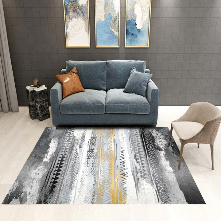Lisslune | Multicolor Living Room Rug Industrial Abstract Rug Polyester Washable Non-Slip Back Pet-Friendly Rug