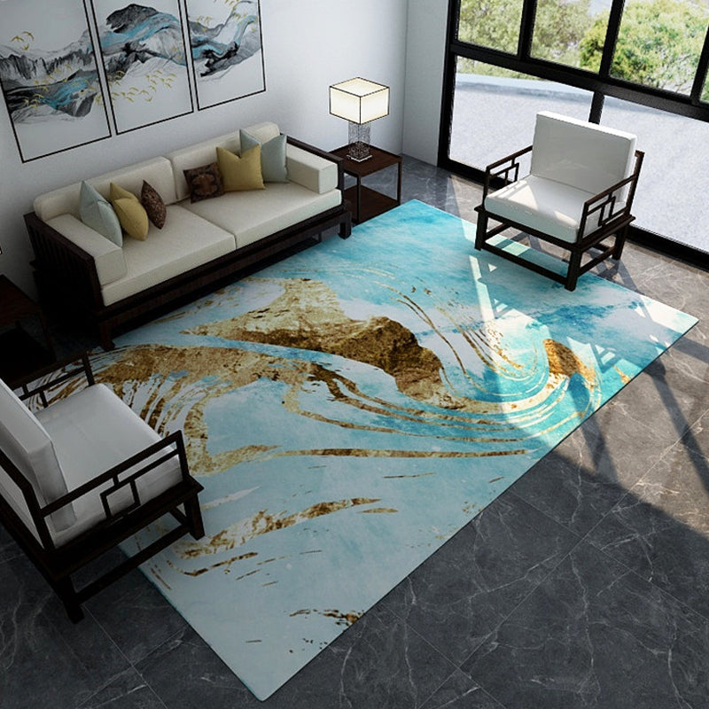 Lisslune | Industrial Watercolor Pattern Carpet Blue Polyester Carpet Non-Slip Pet Friendly Washable Area Rug for Bedroom
