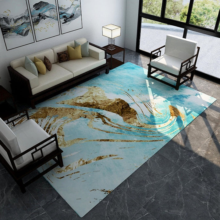 Lisslune | Industrial Watercolor Pattern Carpet Blue Polyester Carpet Non-Slip Pet Friendly Washable Area Rug for Bedroom