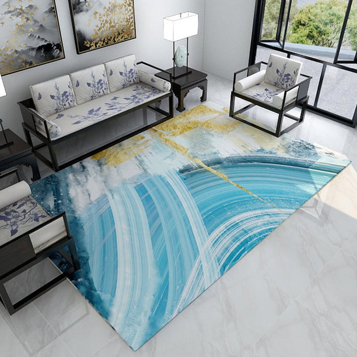 Lisslune | Industrial Watercolor Pattern Carpet Blue Polyester Carpet Non-Slip Pet Friendly Washable Area Rug for Bedroom