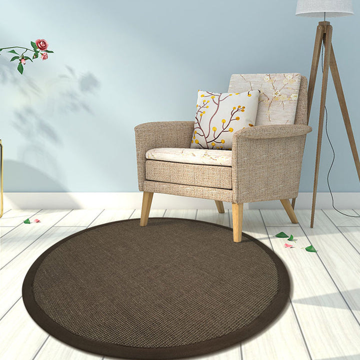 Lisslune | Brown Living Room Rug Rustic Circle Pattern Rug Sisal Washable Non-Slip Backing Pet-Friendly Rug