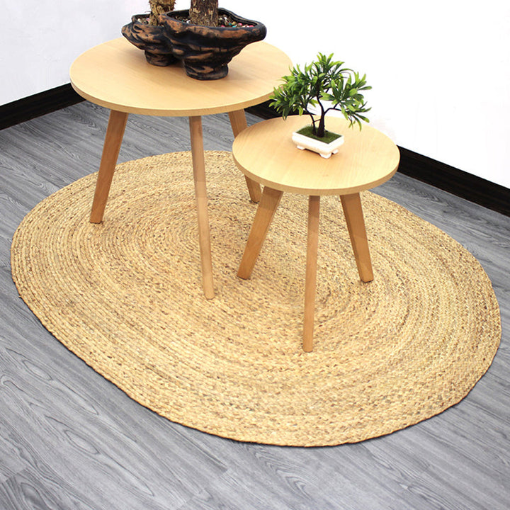 Lisslune | Country Solid Color Carpet Beige and Yellow Jute Carpet Non-Slip Pet-Friendly Washable Area Rug for Study