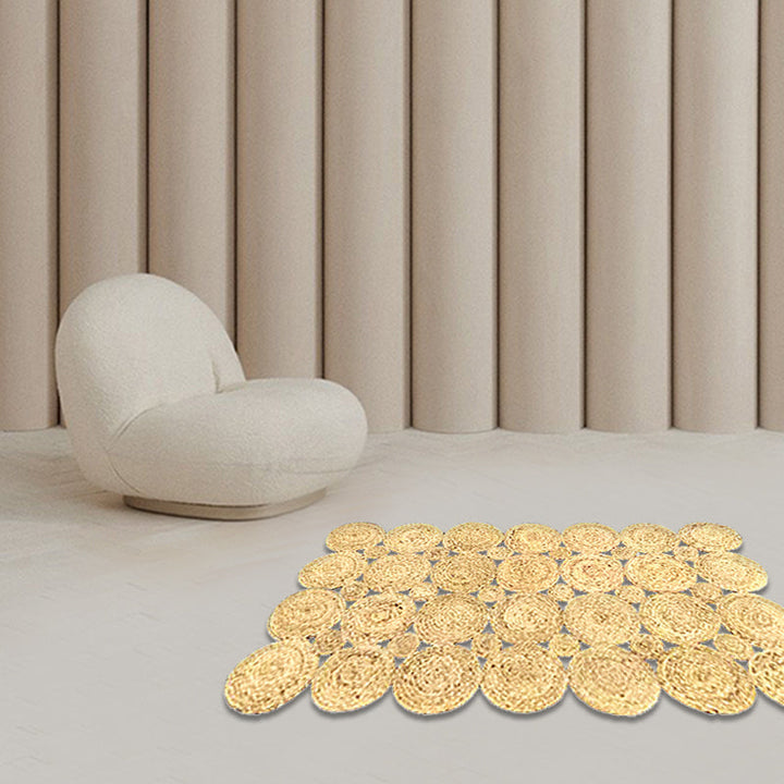 Lisslune | Country Solid Color Carpet Beige and Yellow Jute Carpet Non-Slip Pet-Friendly Washable Area Rug for Study