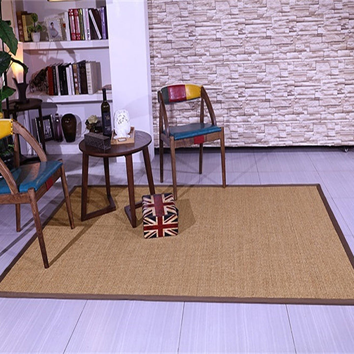 Lisslune | Brown Solid Color Rug Sisal Country Rug Pet Friendly Washable Non-Slip Rug for Bedroom
