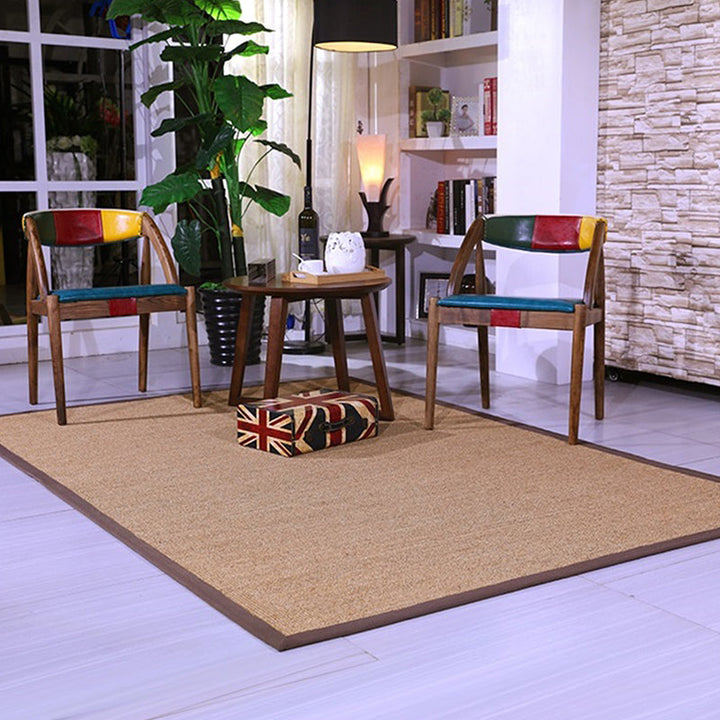 Lisslune | Brown Solid Color Rug Sisal Country Rug Pet Friendly Washable Non-Slip Rug for Bedroom
