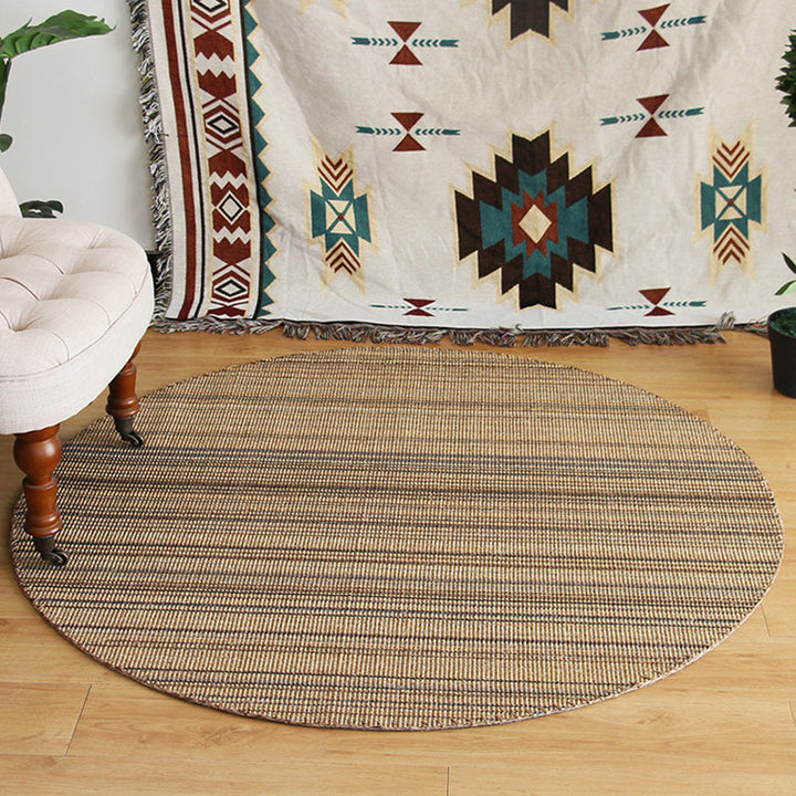 Lisslune | Outskirts Striped Pattern Carpet Brown Jute Carpet Non-Slip Pet Friendly Washable Area Rug for Study