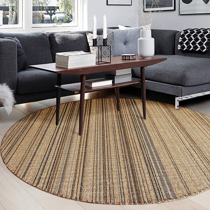 Lisslune | Outskirts Striped Pattern Carpet Brown Jute Carpet Non-Slip Pet Friendly Washable Area Rug for Study