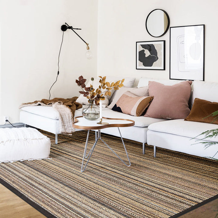 Lisslune | Brown Striped Pattern Rug Sisal Rustic Rug Pet Friendly Washable Non-Slip Rug for the Bedroom