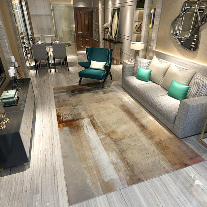 Lisslune | Industrial Brushstroke Pattern Carpet Multicolor Polyester Carpet Non-Slip Pet-Friendly Washable Carpet for Bedroom