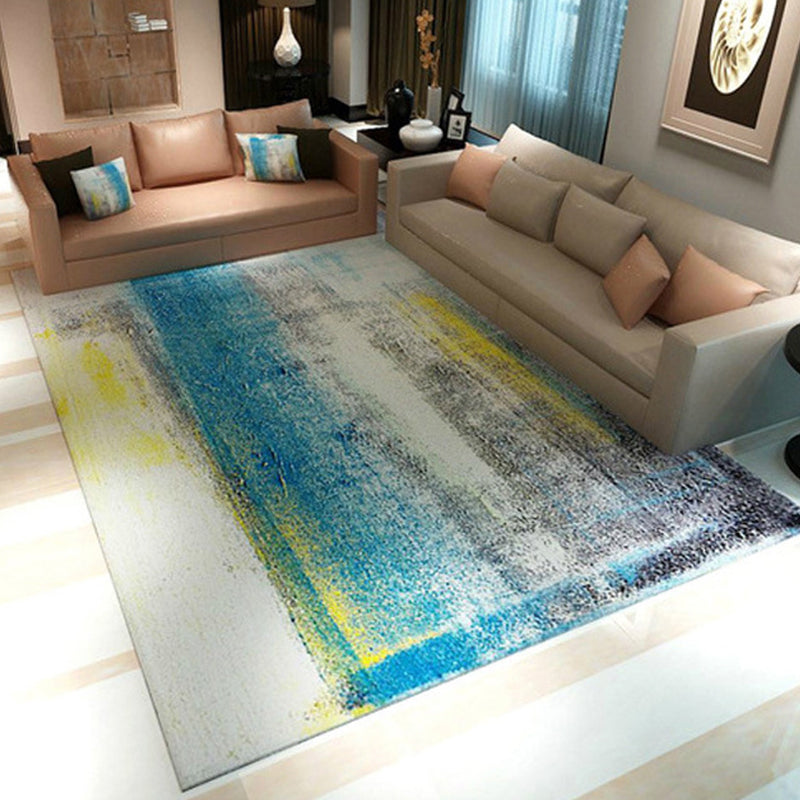 Lisslune | Unique brush stroke pattern rug blue industrial rug polyester pet-friendly washable non-slip area rug for bedroom