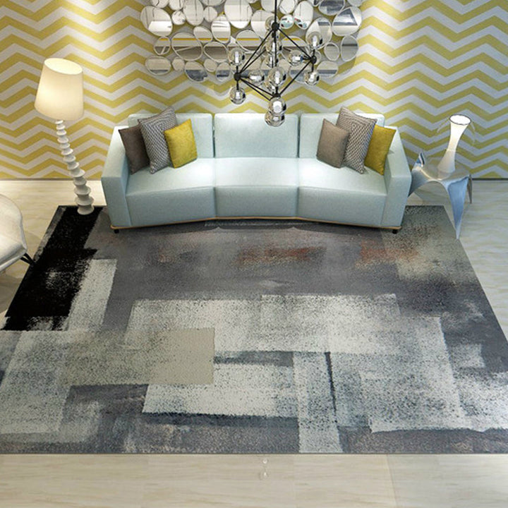 Lisslune | Unique brush stroke pattern rug blue industrial rug polyester pet-friendly washable non-slip area rug for bedroom