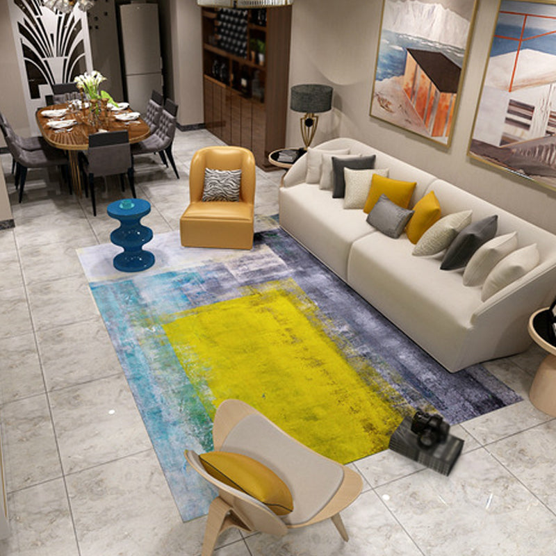 Lisslune | Unique brush stroke pattern rug blue industrial rug polyester pet-friendly washable non-slip area rug for bedroom
