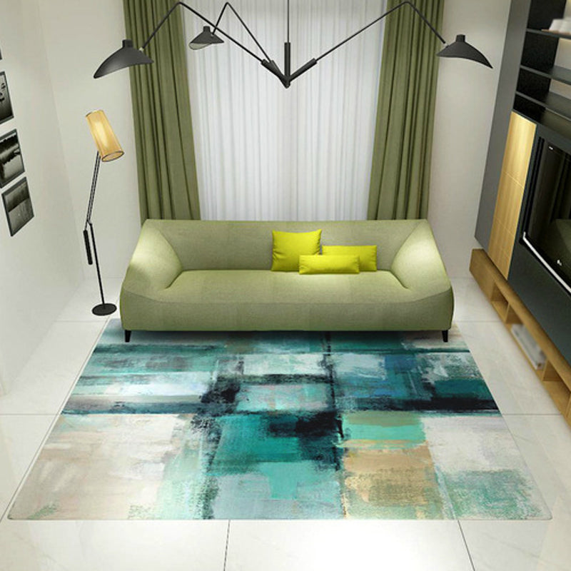 Lisslune | Unique brush stroke pattern rug blue industrial rug polyester pet-friendly washable non-slip area rug for bedroom
