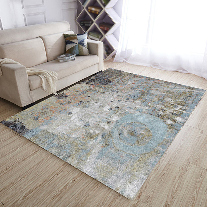 Lisslune | Multicolor Living Room Rug Industrial Abstract Rug Polyester Washable Non-Slip Back Pet-Friendly Rug