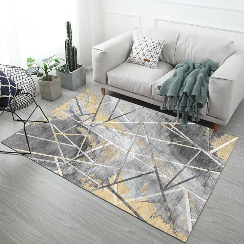 Lisslune | Multicolor Living Room Rug Industrial Abstract Geometric Pattern Rug Polyester Washable Non-Slip Backing Pet-Friendly Rug