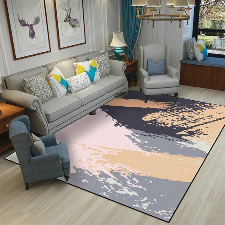 Lisslune | Stylish Abstract Geometric Patterns Carpet Multicolor Industrial Carpet Polyester Pet Friendly Washable Non-Slip Rug for Bedroom