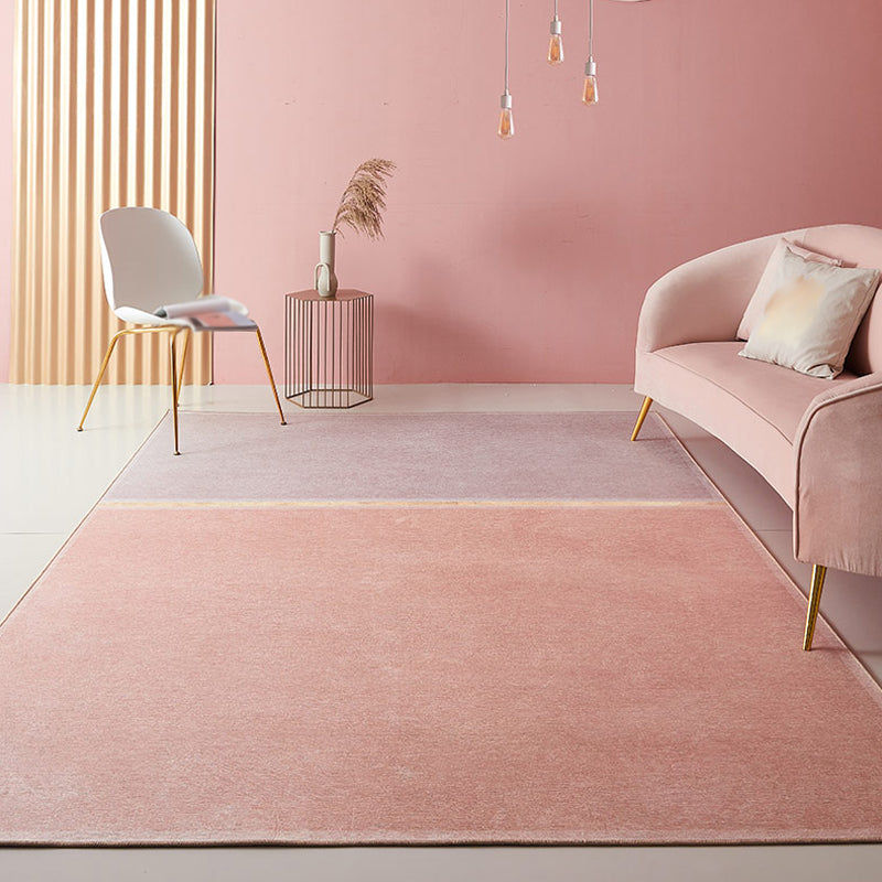 Lisslune | Pink Living Room Rug Modernist Color Block Rug Chenille Washable Non-Slip Backing Pet Friendly Rug