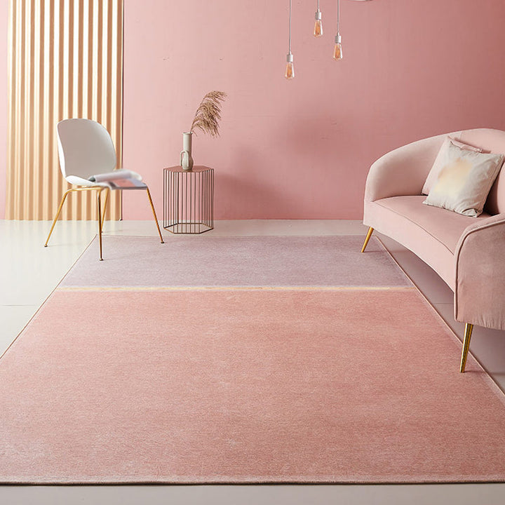 Lisslune | Pink Living Room Rug Modernist Color Block Rug Chenille Washable Non-Slip Backing Pet Friendly Rug