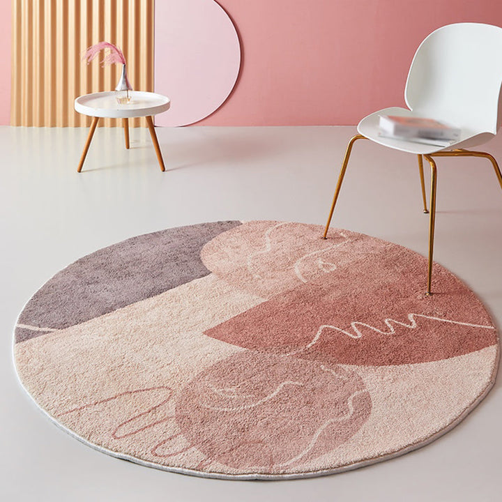 Lisslune | Pink Parlour Area Rug Modernist Colorblock Indoor Rug Polyester Washable Pet-Friendly Rug