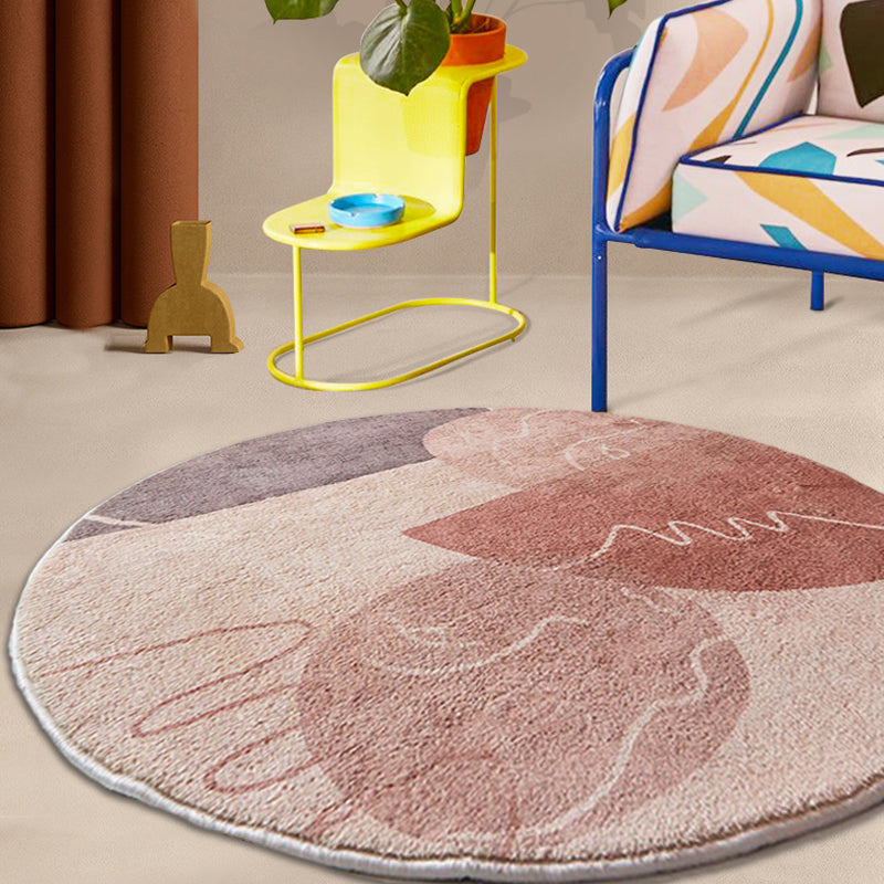 Lisslune | Pink Parlour Area Rug Modernist Colorblock Indoor Rug Polyester Washable Pet-Friendly Rug