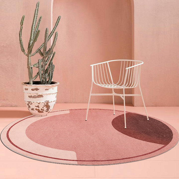 Lisslune | Modern Color Block Carpet Pink and Red Polyester Carpet Non-Slip Pet-Friendly Washable Rug for Bedroom