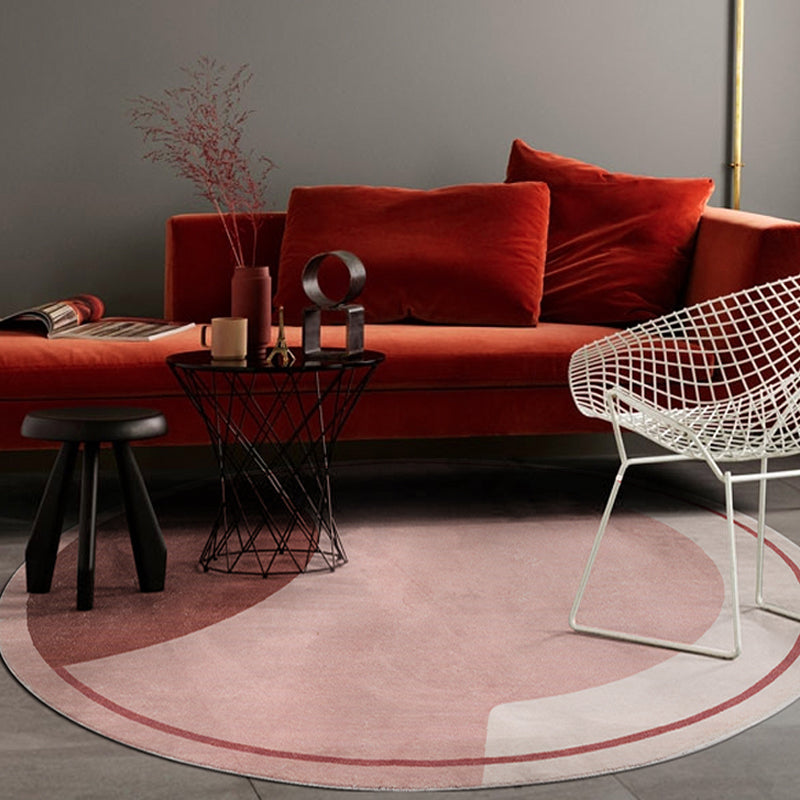 Lisslune | Modern Color Block Carpet Pink and Red Polyester Carpet Non-Slip Pet-Friendly Washable Rug for Bedroom