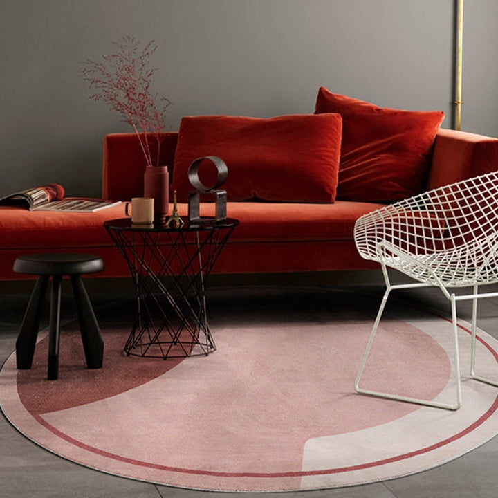 Lisslune | Modern Color Block Carpet Pink and Red Polyester Carpet Non-Slip Pet-Friendly Washable Rug for Bedroom